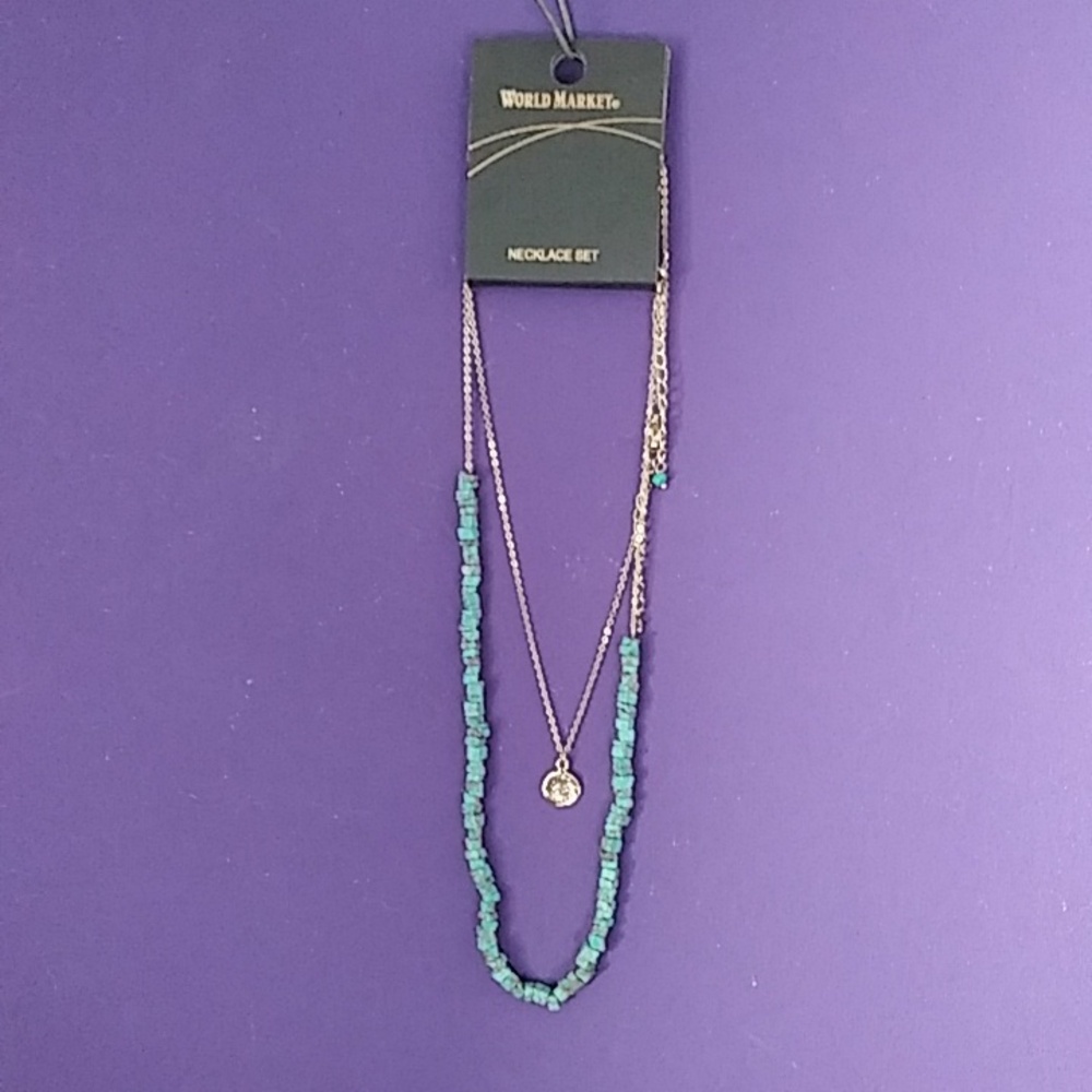 Two-Piece Set Necklace 1 Gold Tone Chain & 1 Turquoise Stones by World Market